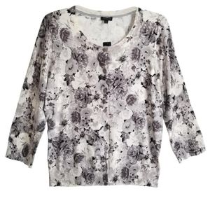 Talbots Gray Black Of White Floral Cardigan